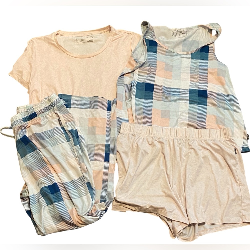 Eddie Bauer Mix and Match Lounge Set Bundle Large Blue Pink Plaid